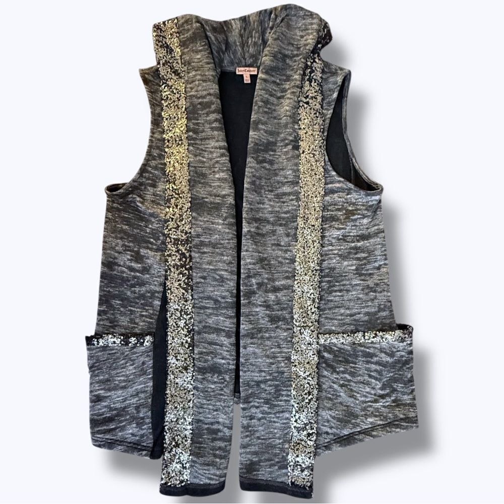 Juicy Couture Sleeveless Knit Cardigan Bling Sequin Trim, Size Large— Y2K Vibes